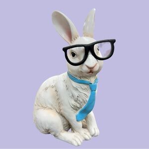 NWT Resin Bunny w/ Oversized Glasses and Blue Tie